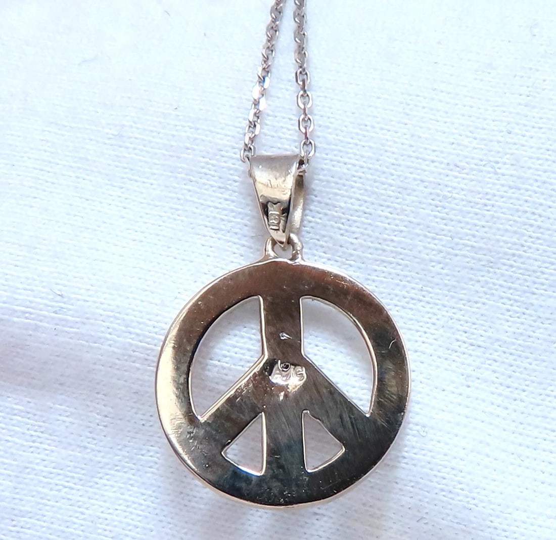 .80ct Bead Set Peace Charm natural Diamond Necklace 14kt - 5