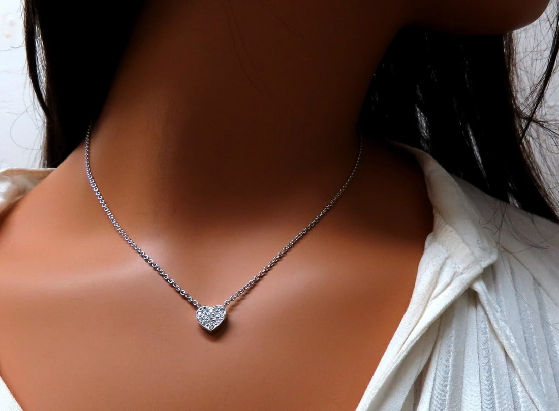 .52ct Bead Set Heart Natural diamonds necklace 14 karat - 7