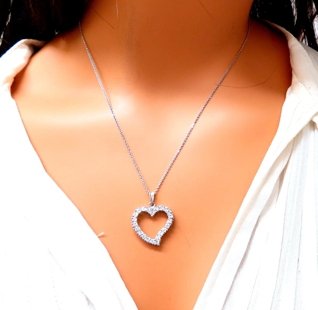 1.05ct Open Heart Natural diamonds necklace 14 karat - 5