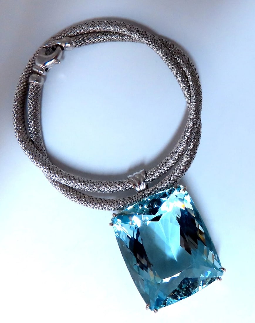 GIA Certified Natural 140.01ct Aquamarine Diamonds Necklace 18kt & Plat: Title: GIA Certified Natural 140.01ct Aquamarine Diamonds Necklace 18kt & Plat Description: MAGNIFICENT JEWELS GIA Certified 140.01ct. Natural Aquamarine Necklace #1172276358 Cushion Cut, Clean