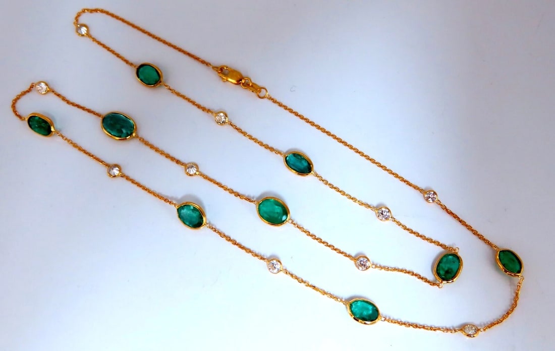 9.40ct. Natural Emeralds Diamonds Yard Necklace 14kt (1 of 3)