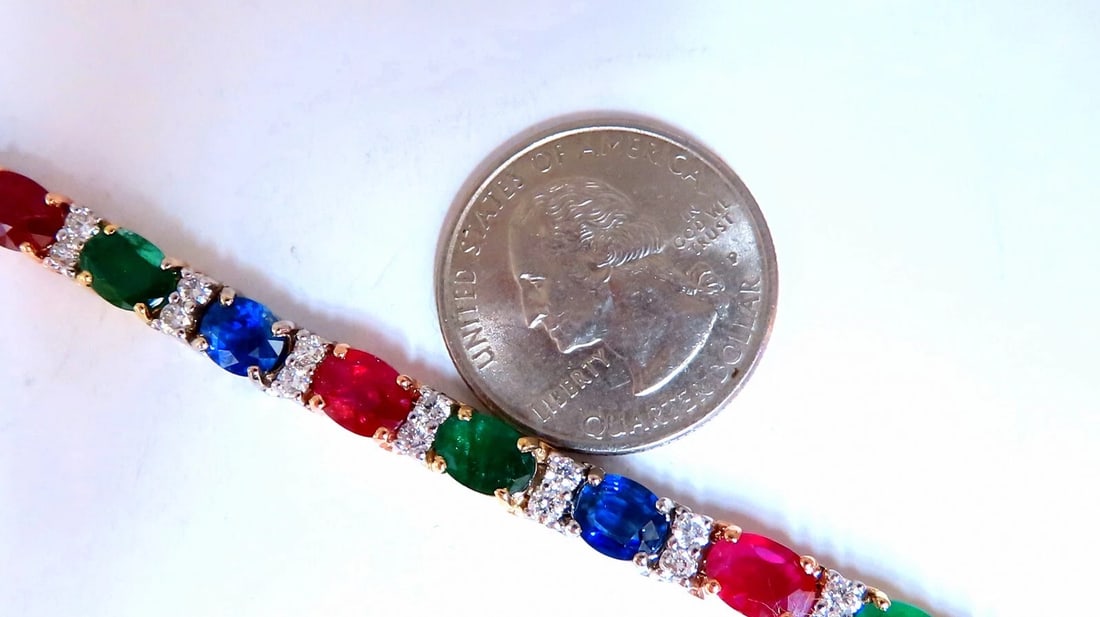 18.28ct natural ruby emerald sapphires diamond tennis bracelet 14kt gem line - 3