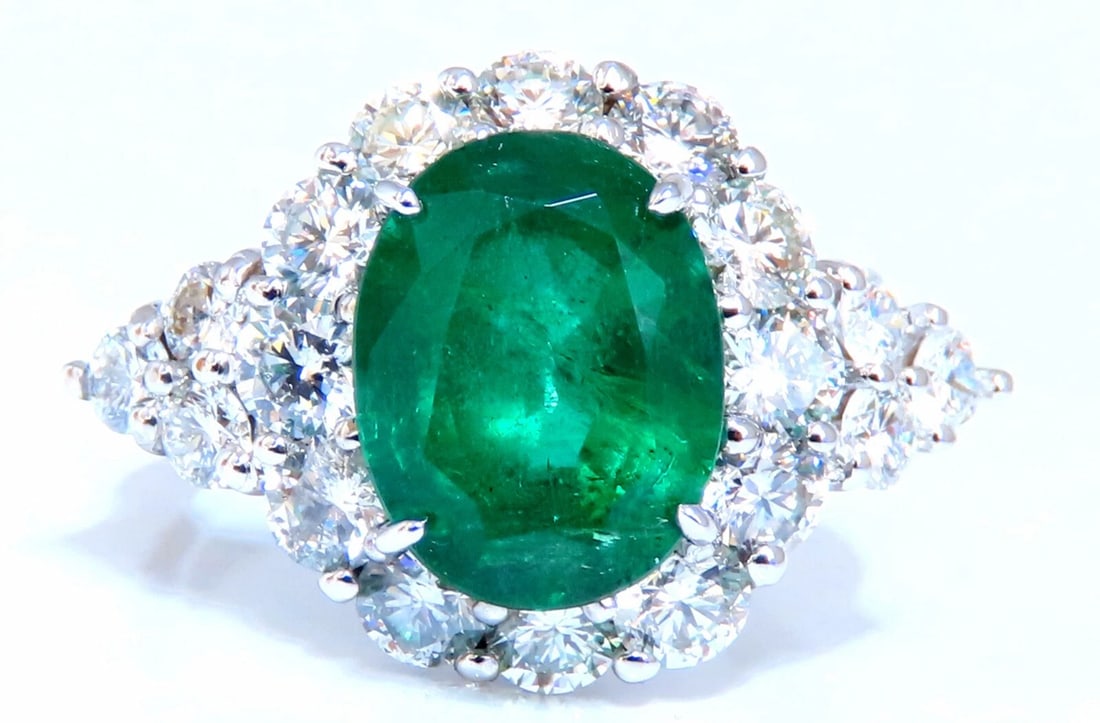 4.12ct natural green emerald diamonds ring 14kt Halo Prime - 2