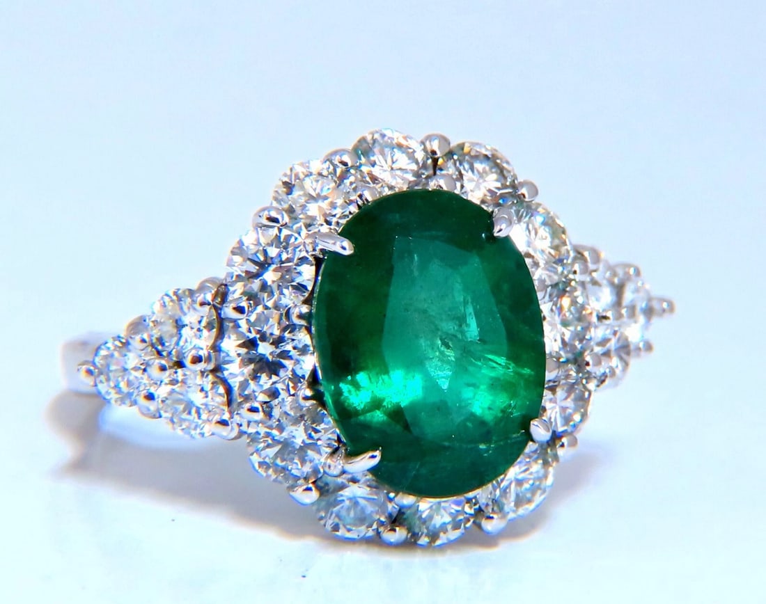 4.12ct natural green emerald diamonds ring 14kt Halo Prime - 7