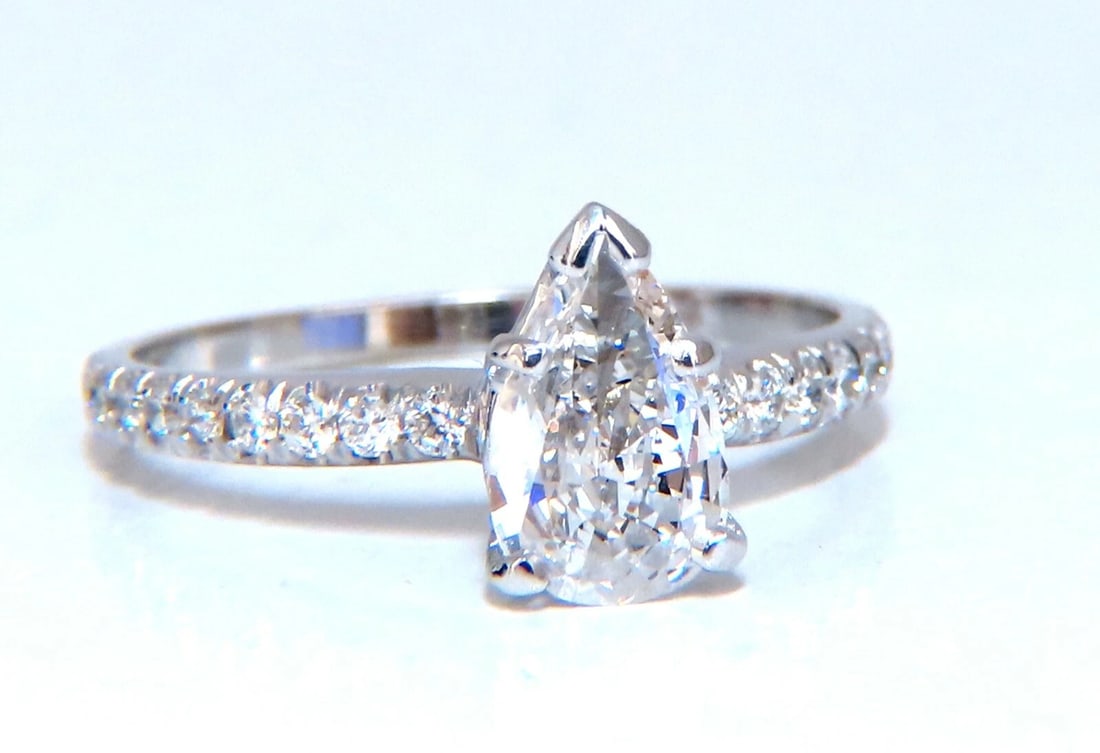GIA Certified .54ct Natural Pear Shaped Diamond Ring 14kt - 2