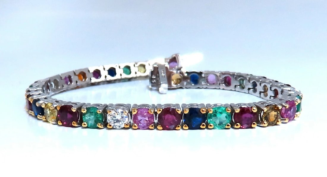 13ct natural ruby emerald sapphires diamond tennis bracelet 10kt gem line (1 of 4)