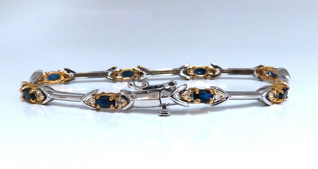 2.16ct natural Sapphire diamonds alternating bracelet 14kt bar link - 2