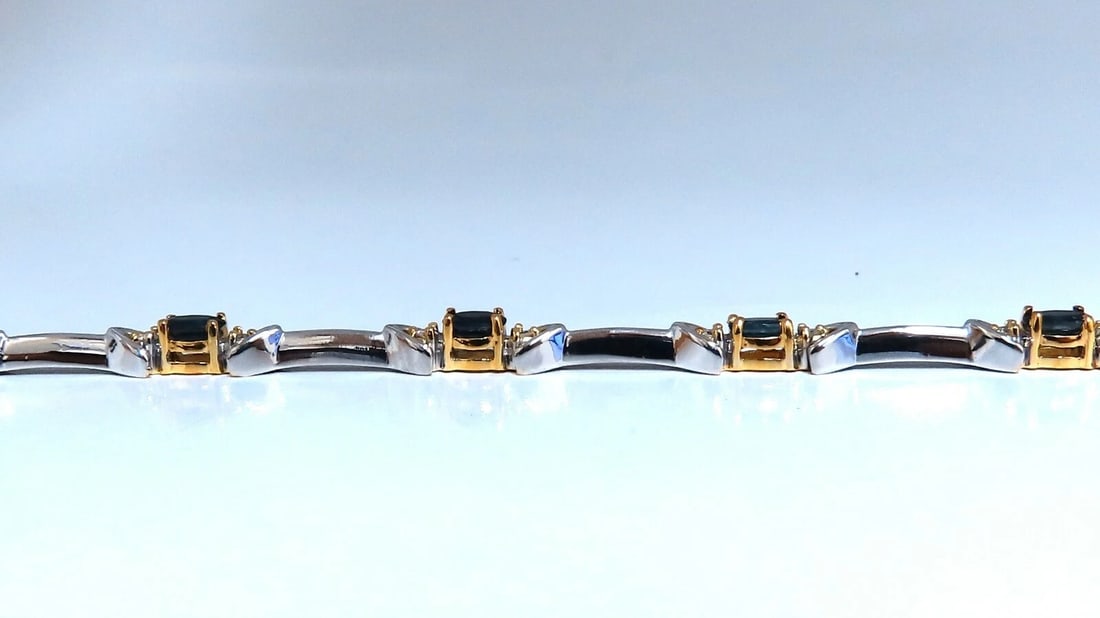 2.16ct natural Sapphire diamonds alternating bracelet 14kt bar link - 4