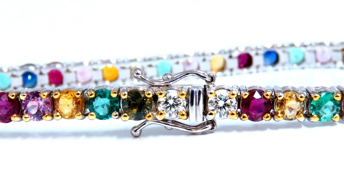 9.80ct natural ruby emerald sapphires diamond tennis bracelet 14kt gem line - 2