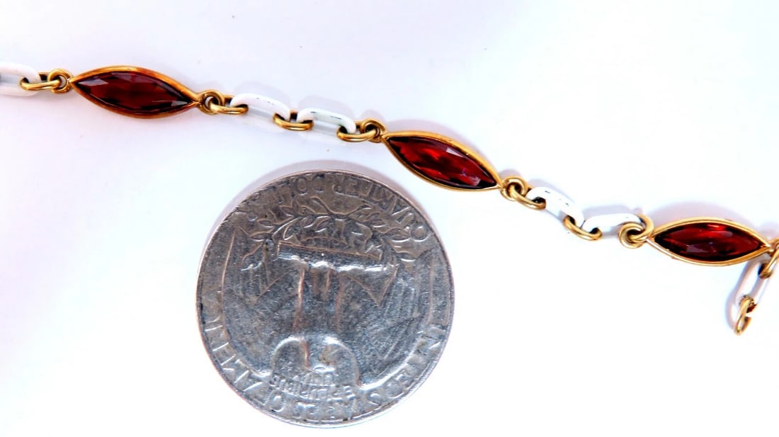 3ct Natural Garnet Station Link Bracelet 14kt gold - 2