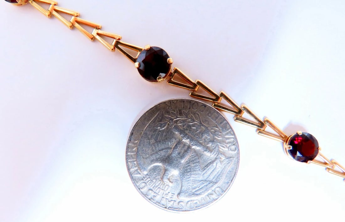 3.50ct natural garnets bracelet 14kt gold - 5