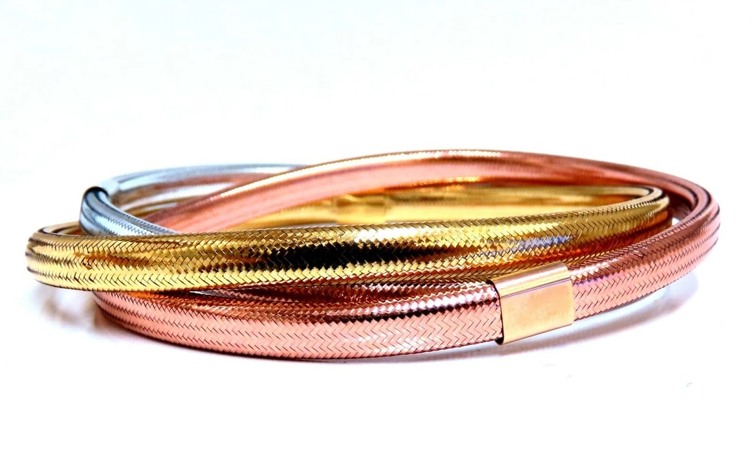 14kt Gold Woven Bracelets Tri-color Gold Threaded - 2