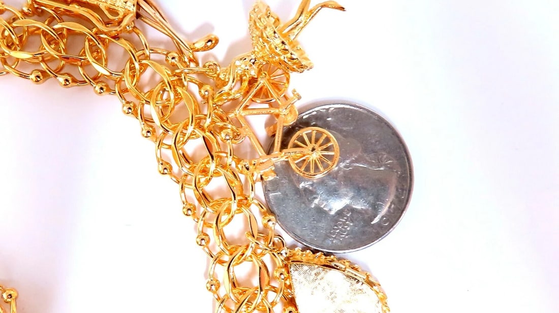 Nine Charms Link Bracelet 14kt gold 7 inch 54gm - 2