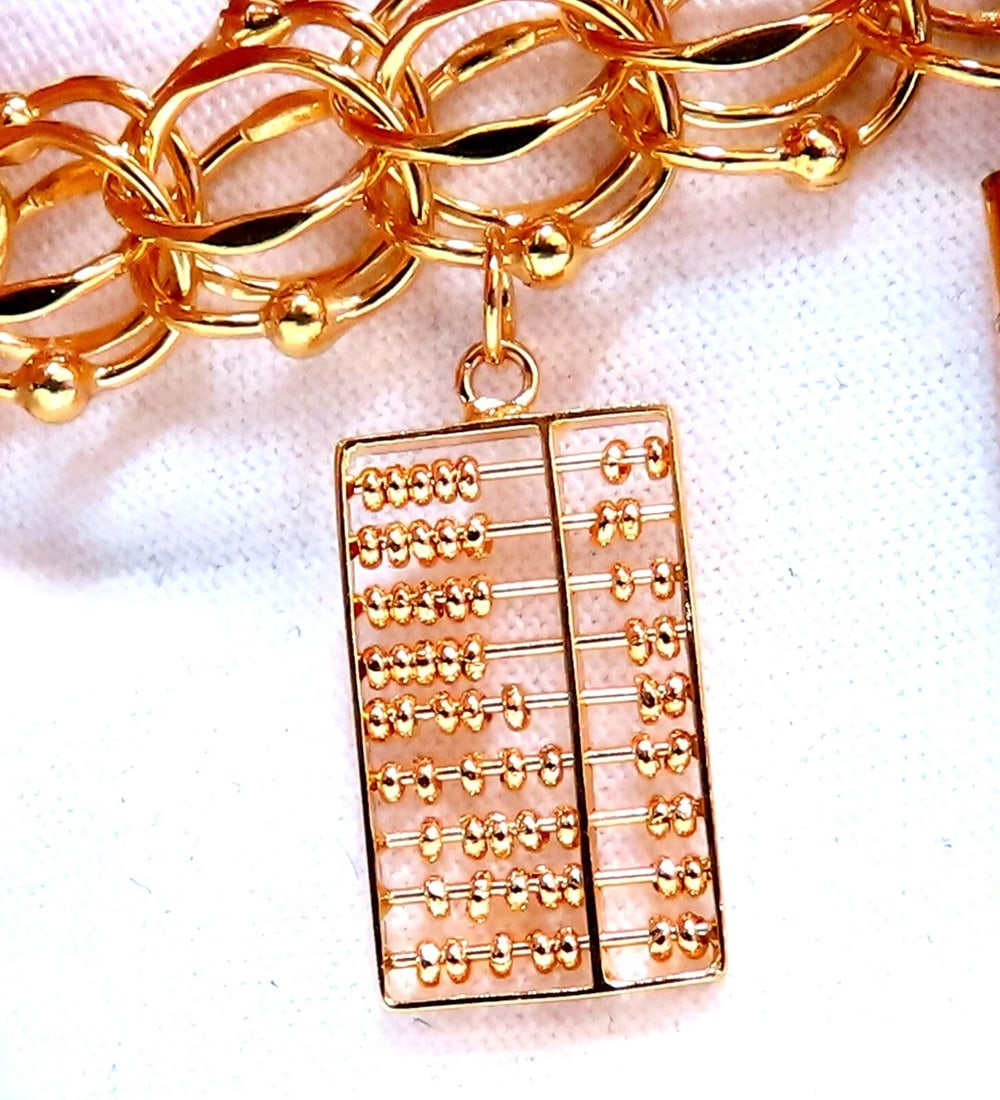 Nine Charms Link Bracelet 14kt gold 7 inch 54gm - 3