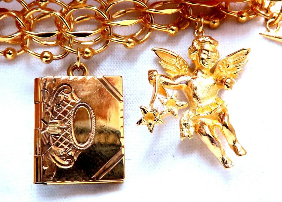 Nine Charms Link Bracelet 14kt gold 7 inch 54gm - 4