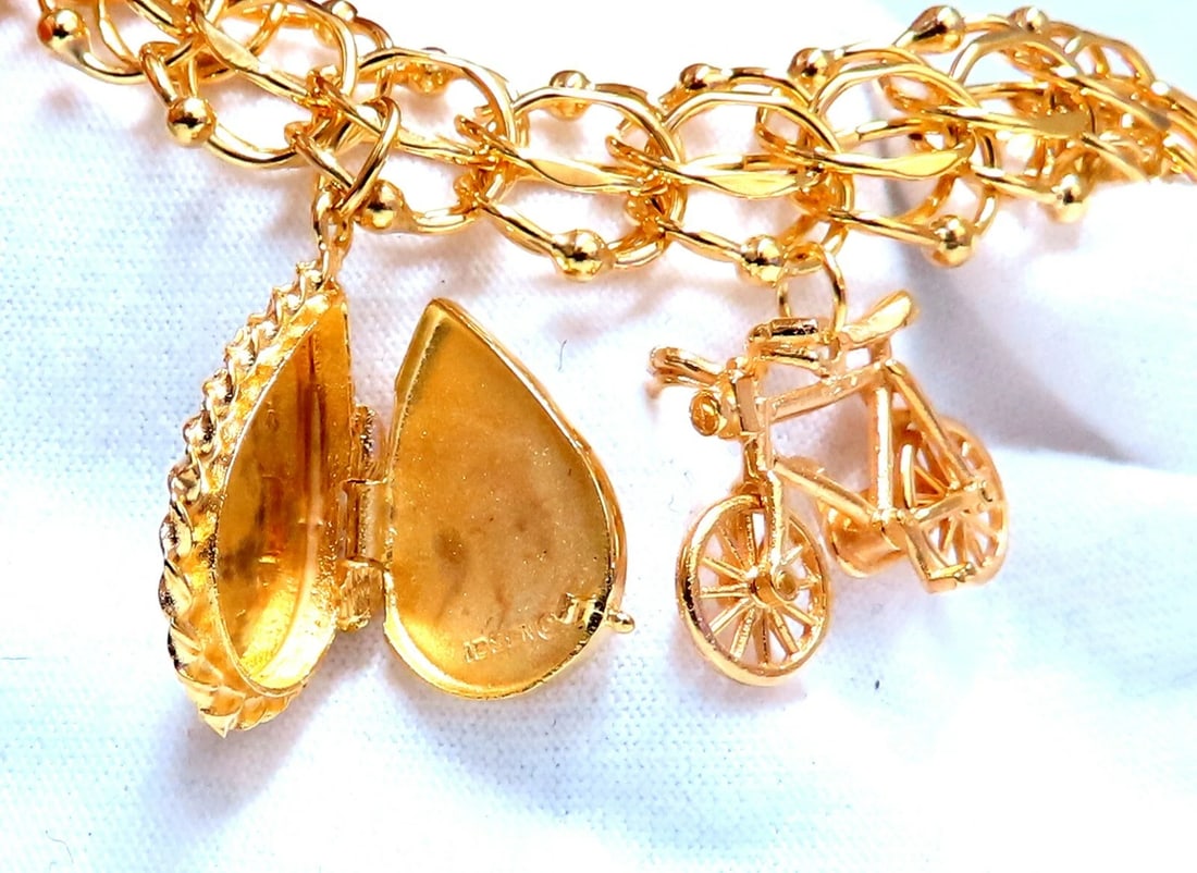 Nine Charms Link Bracelet 14kt gold 7 inch 54gm - 6