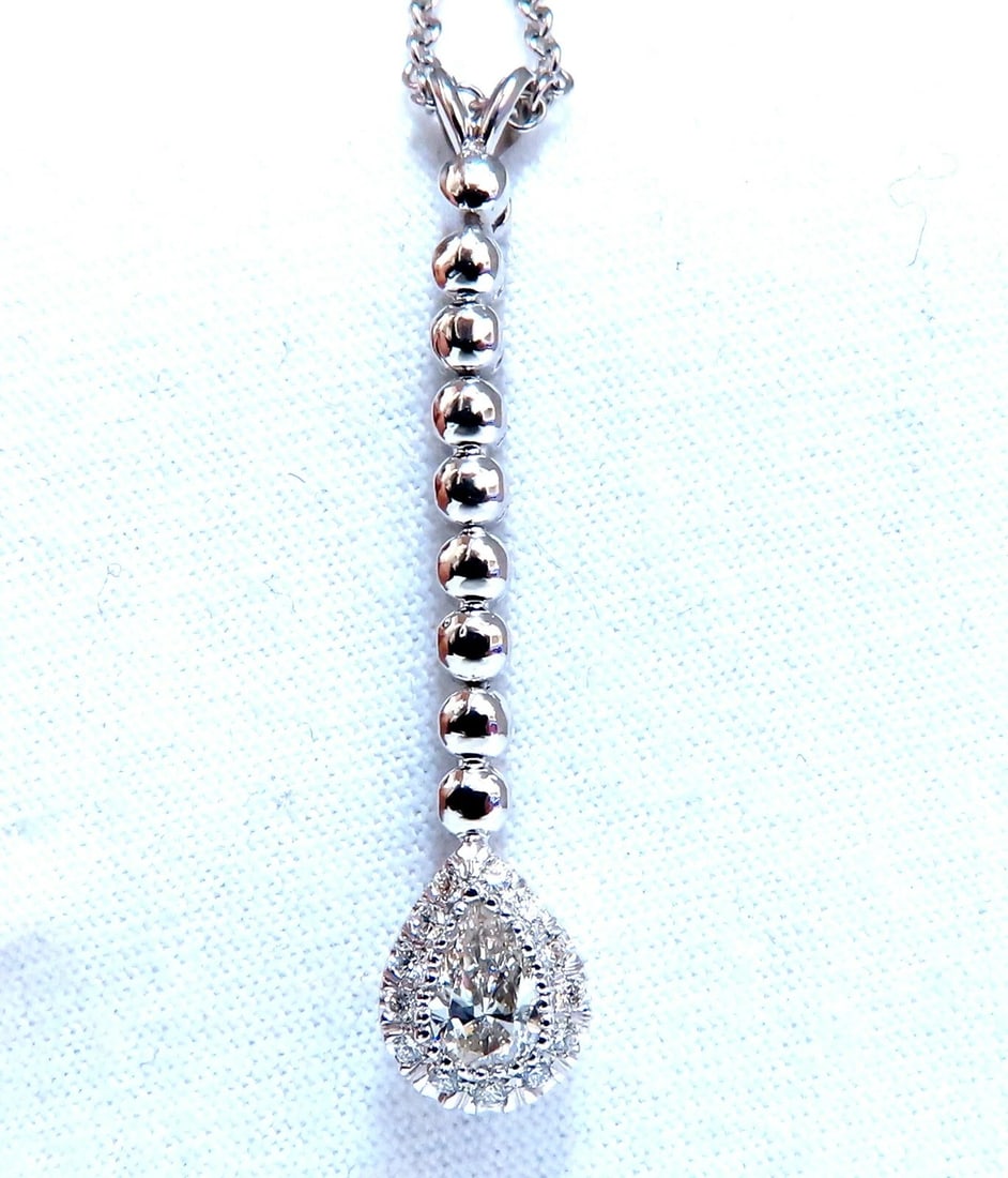 .48ct Natural Pear Diamonds Drop Pendant Necklace 14kt Dangle: Title: .48ct Natural Pear Diamonds Drop Pendant Necklace 14kt Dangle Description: MAGNIFICENT JEWELS Pear Dangle Necklace .35ct. Natural Pear Shape Diamond Vs-2 clarity, H-color Round Diamond