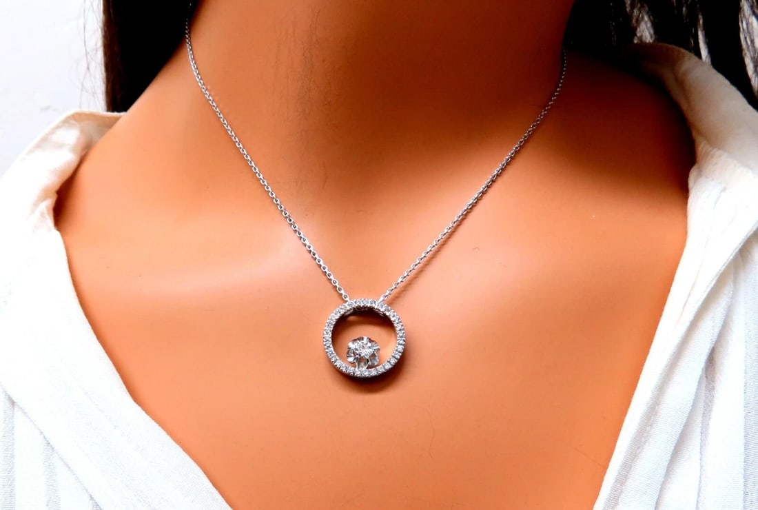 .59ct Natural Round Diamonds Circle Pendant Necklace 14kt - 5