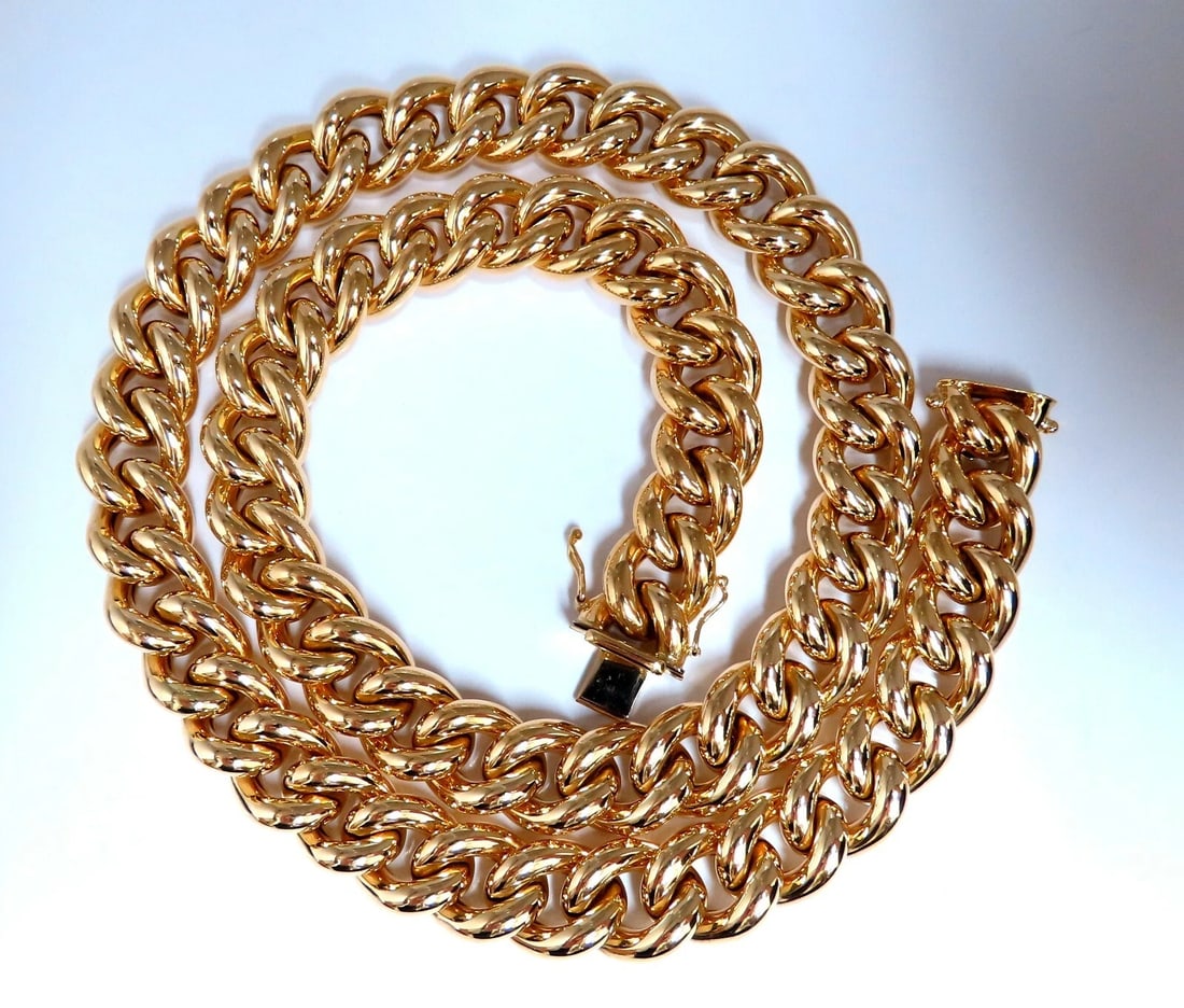 Cuban Link Necklace 14kt 113Grams 24inch 15.4mm: Title: Cuban Link Necklace 14kt 113Grams 24inch 15.4mm Description: MAGNIFICENT JEWELS Classic Cuban Link Necklace 14kt Yellow Gold Weight: 113 Grams 24 inches length. Each Link: 15.2mm Wide / 6.4mm