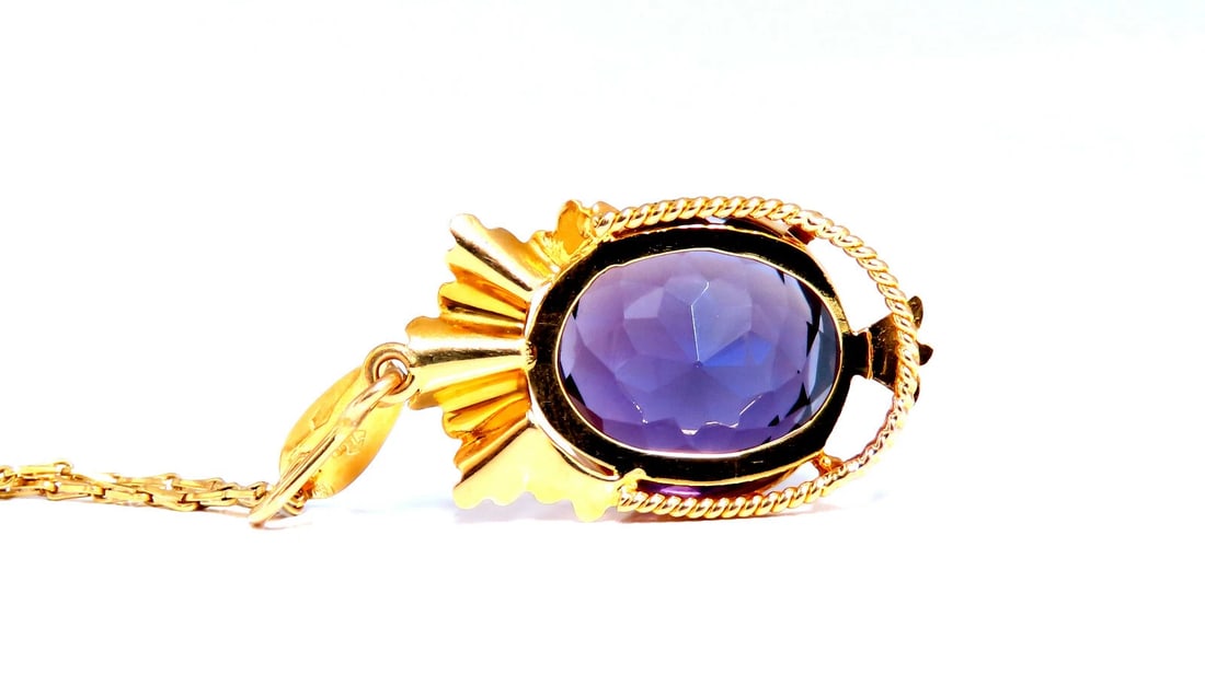 20ct Natural Round Amethyst Vintage Pendant 18kt - 3