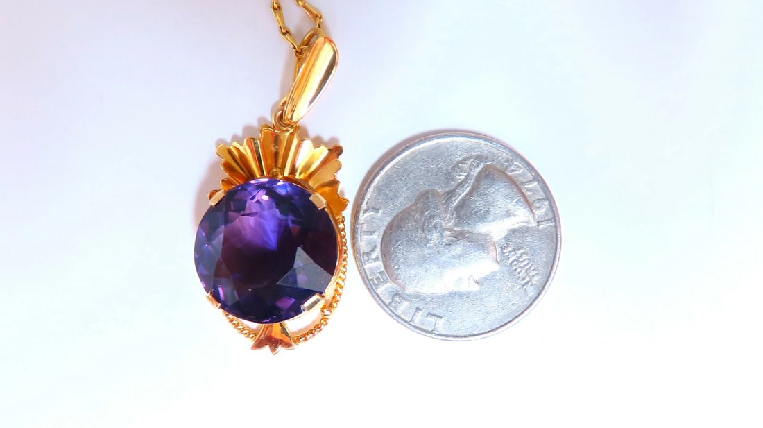 20ct Natural Round Amethyst Vintage Pendant 18kt - 7