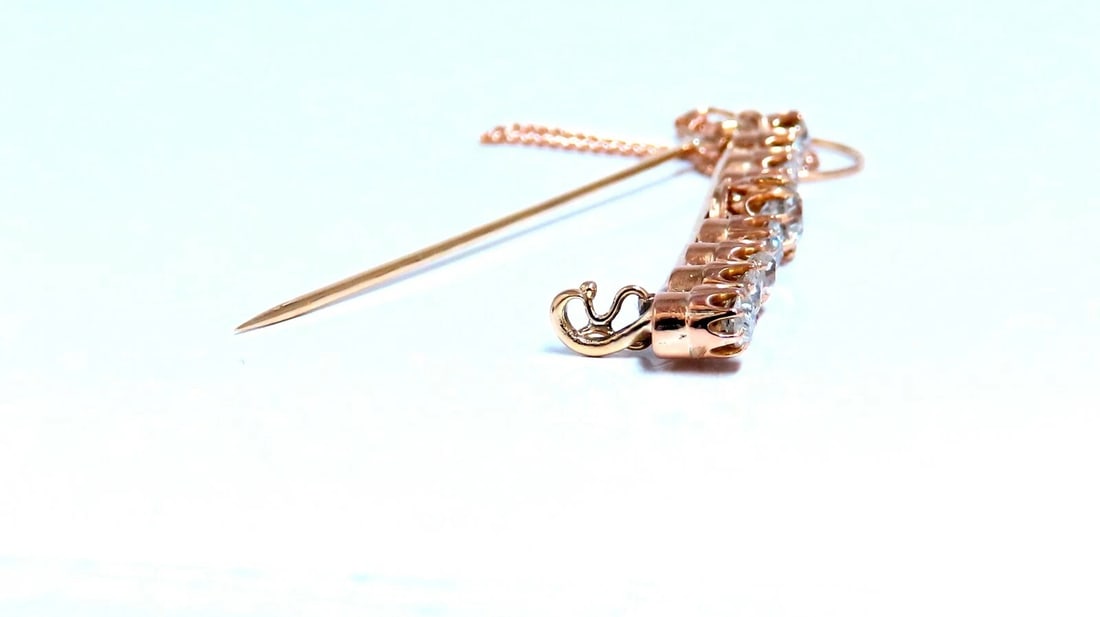 2ct Natural diamonds Pin / Tie Bar & Shirt Chain 14kt Vintage - 2