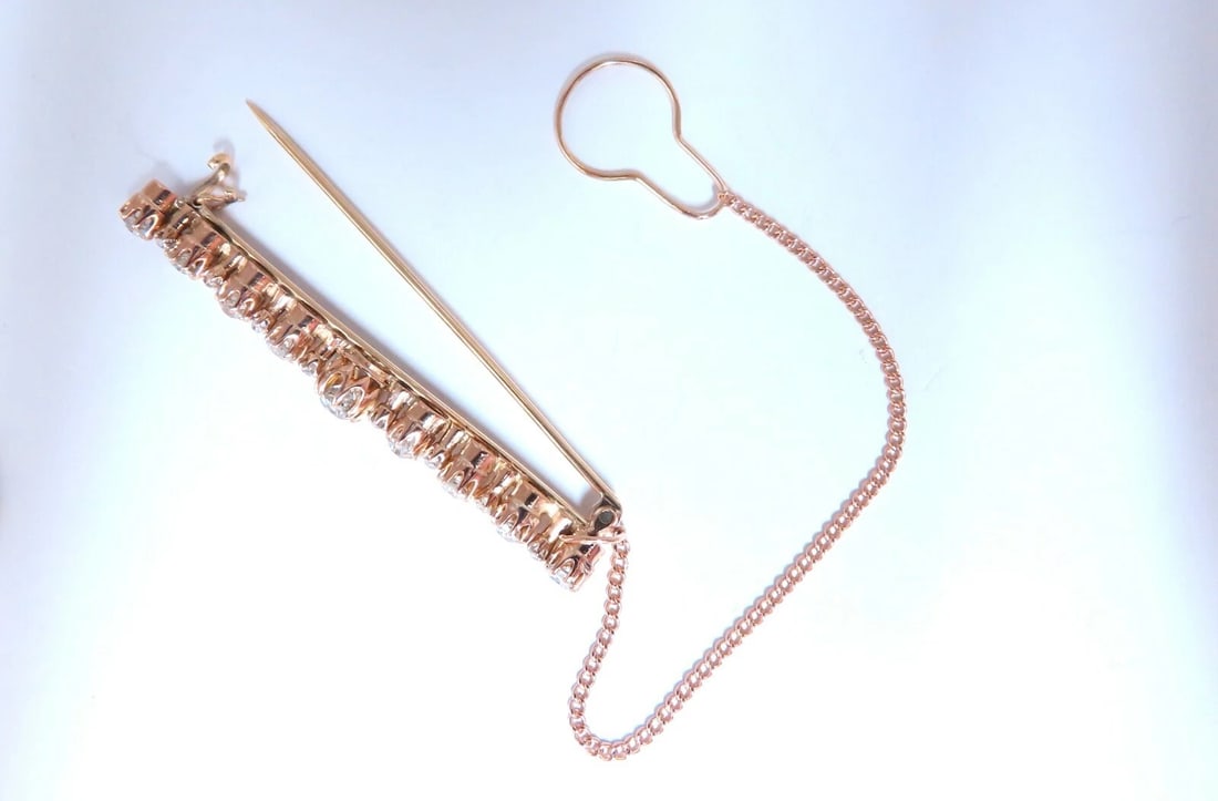 2ct Natural diamonds Pin / Tie Bar & Shirt Chain 14kt Vintage - 3