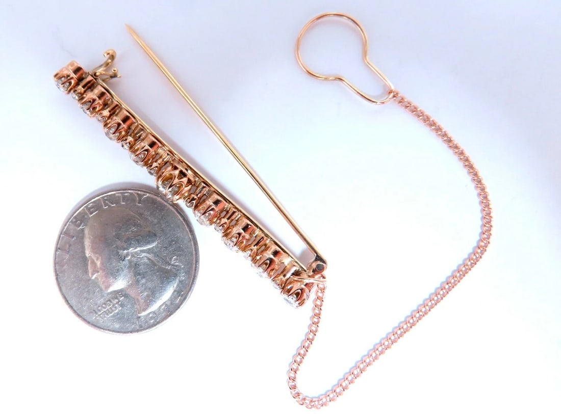 2ct Natural diamonds Pin / Tie Bar & Shirt Chain 14kt Vintage - 4