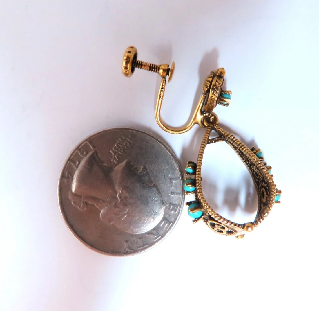 14kt yellow gold turquoise dangle earrings - 4
