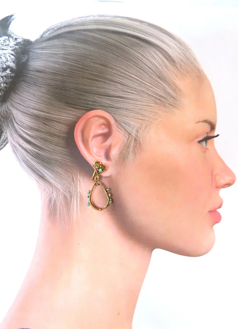 14kt yellow gold turquoise dangle earrings - 5