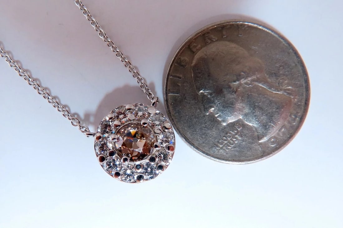 GIA Certified .81ct Natural Fancy Brown Diamonds Halo Cluster Necklace 14kt - 4