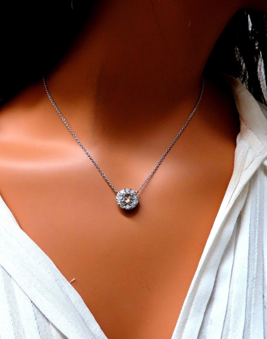 GIA Certified .81ct Natural Fancy Brown Diamonds Halo Cluster Necklace 14kt - 5