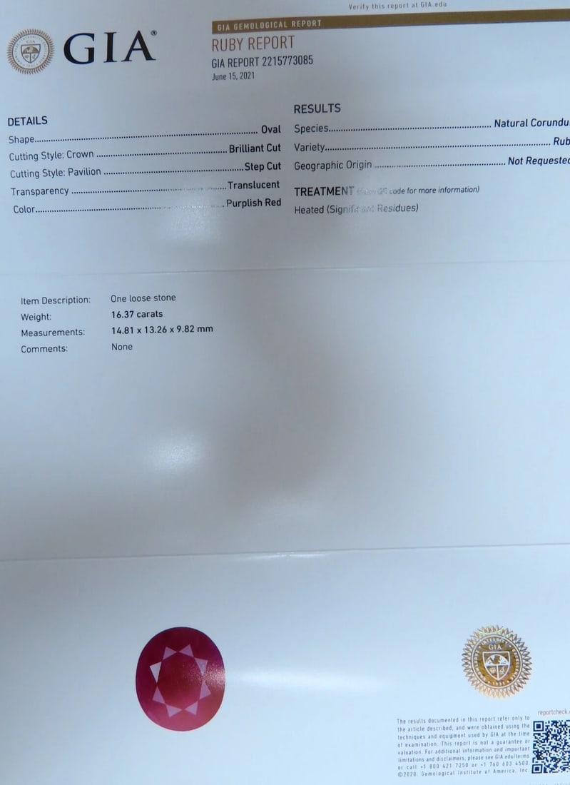 GIA Certified 16.37ct natural Ruby Diamonds Ring 14kt - 7