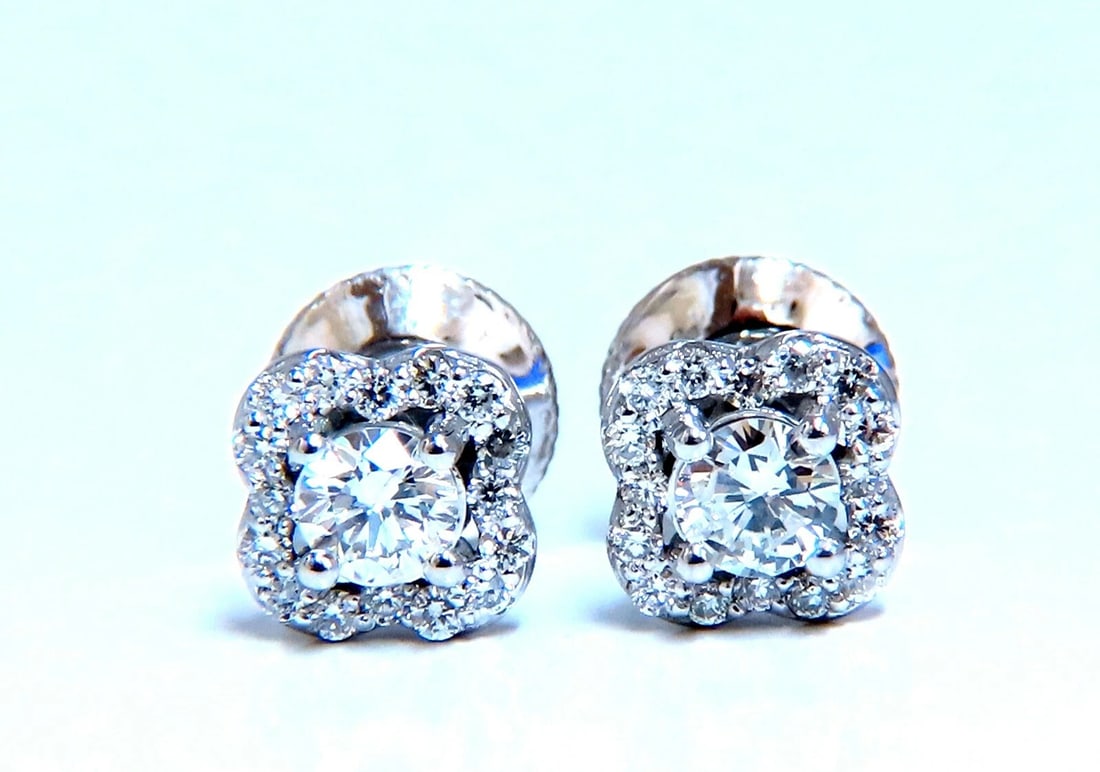 .40ct Natural Round Diamond Stud Earrings 14 Karat Halo - 2