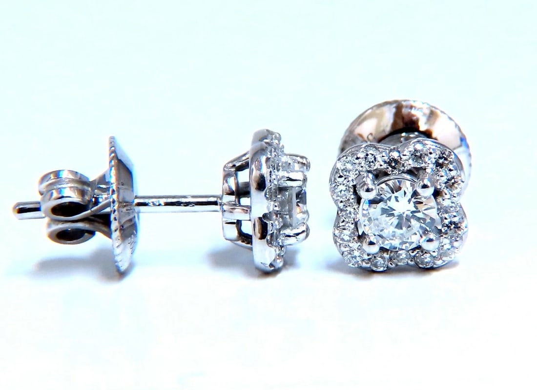.40ct Natural Round Diamond Stud Earrings 14 Karat Halo - 3