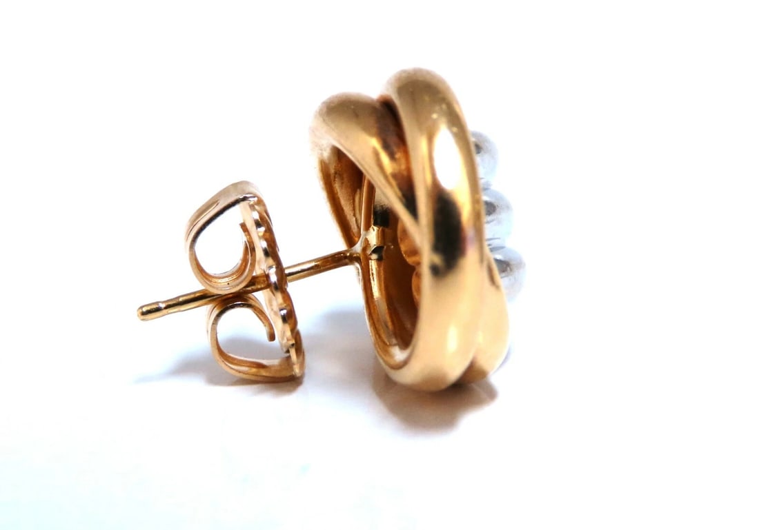 14kt Gold Clip earrings Circular Knocker Two Toned - 2