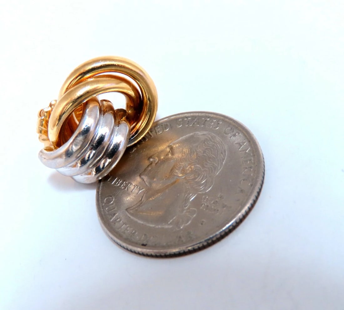 14kt Gold Clip earrings Circular Knocker Two Toned - 4
