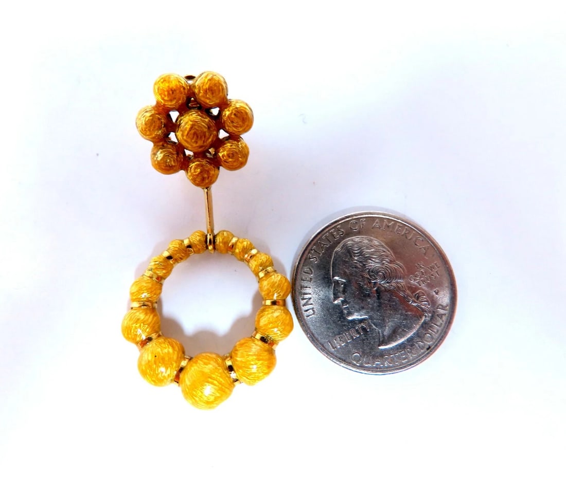 Bohemian European Mod Enamel Ball Bead Cluster Dangle Earrings 18kt - 2