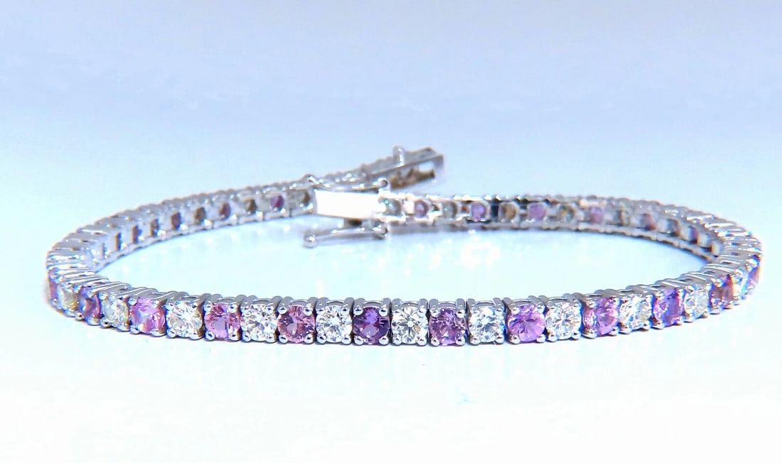 7.30ct natural Pink Sapphire diamond bracelet 14kt Tennis: Title: 7.30ct natural Pink Sapphire diamond bracelet 14kt Tennis Description: Pink Tennis 4.10ct. Natural Pink Sapphires & 3.20ct Diamonds bracelet. Full Round cuts, great sparkle. Clean Clarity &