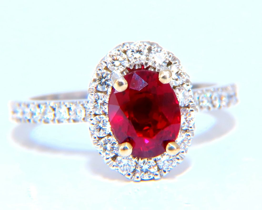 GIA Certified Thailand Ruby 1.71ct Halo Diamond ring 18kt Vivid Red Prime - 2