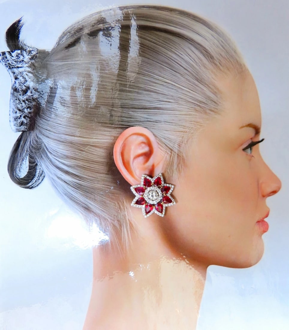 Magnificent 18.60ct GIA Certified Diamond Ruby Cluster Earrings 18kt - 5