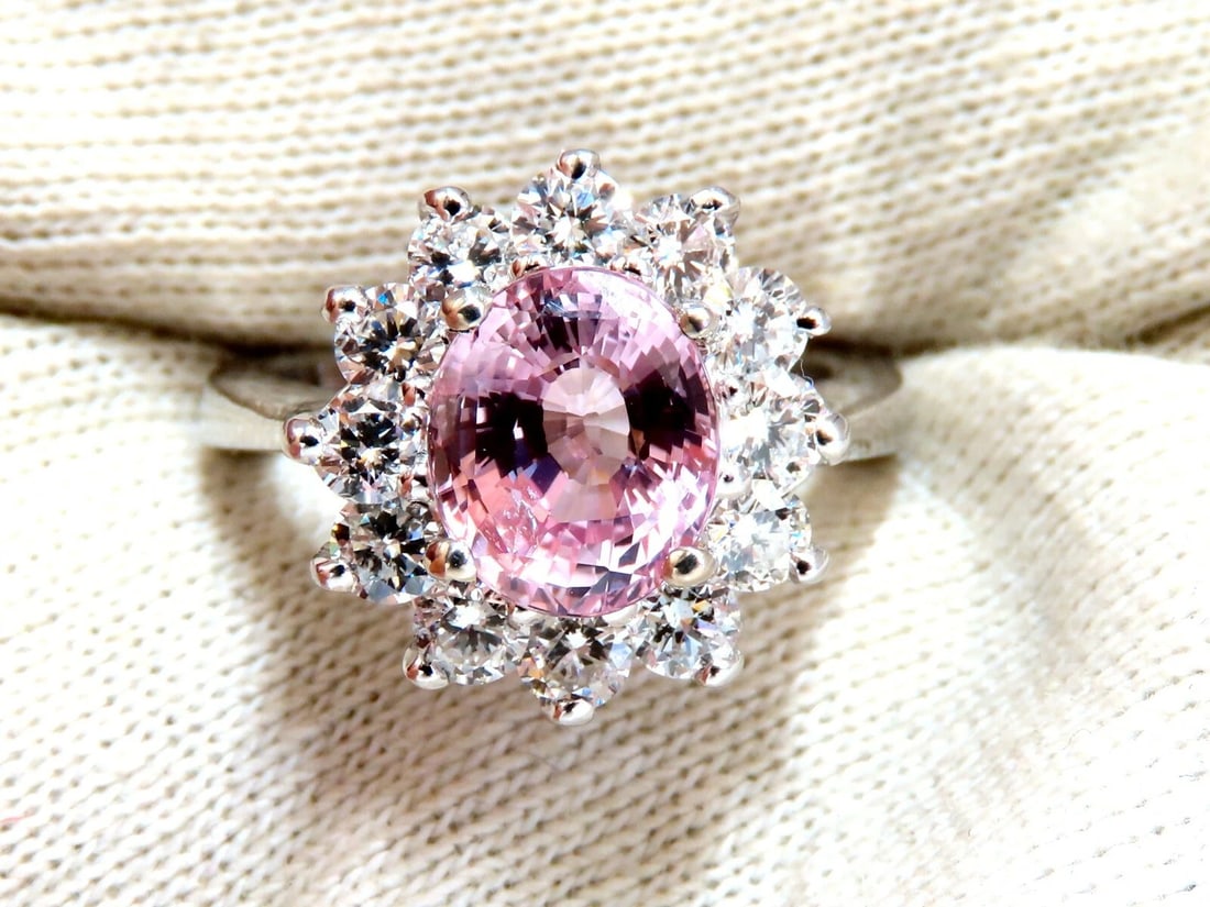 GIA Certified 3.58ct Natural Padparadscha Pink Sapphire Diamond Ring Fine - 5