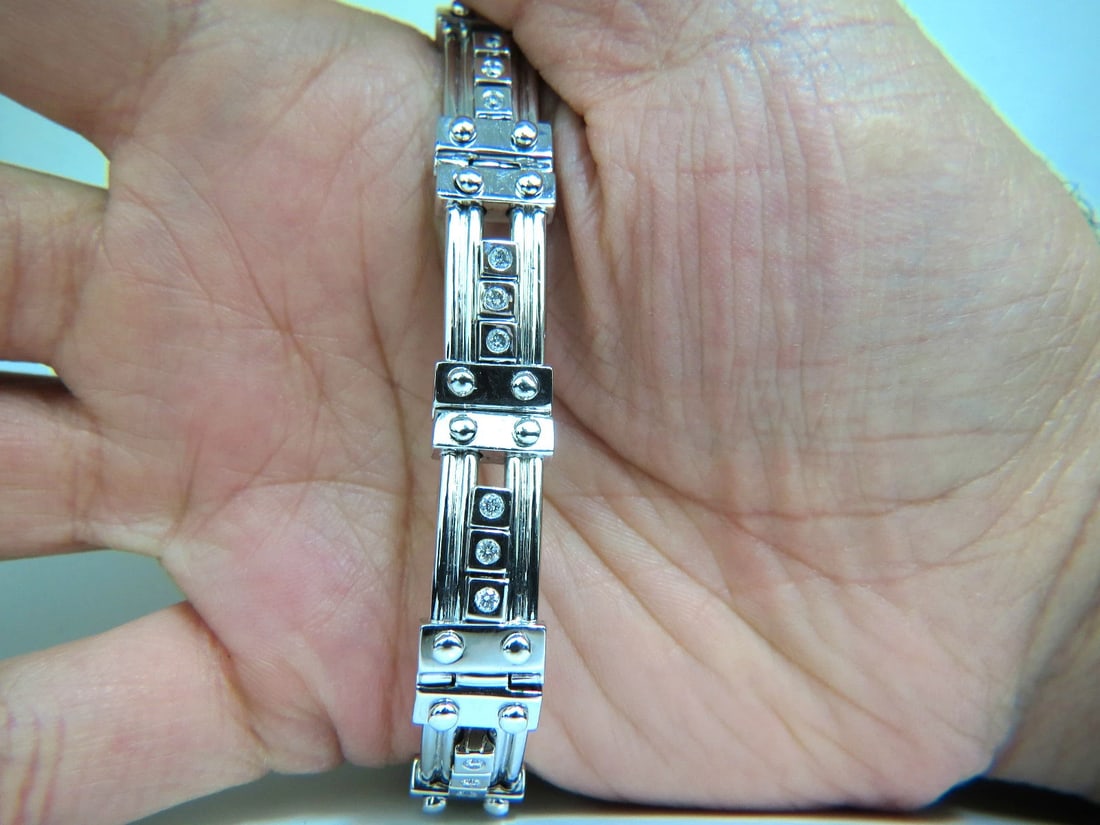 Mens Studded Gothic Deco Sliding Diamonds Box Bead Deco Channel Bracelet 14kt - 4