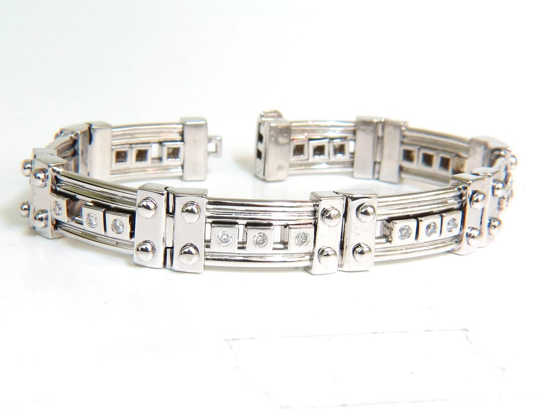Mens Studded Gothic Deco Sliding Diamonds Box Bead Deco Channel Bracelet 14kt - 8