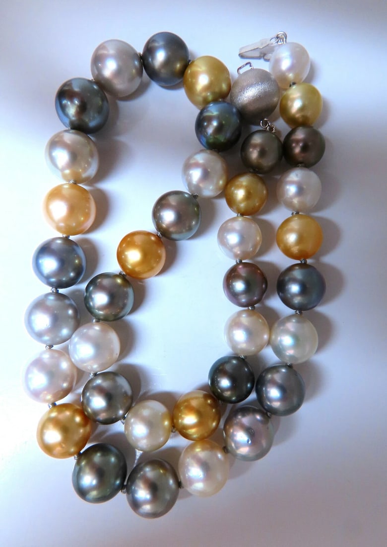 GIA certified Natural Peacock Tahitian Saltwater Pearls necklace 12.6m 14k - 3