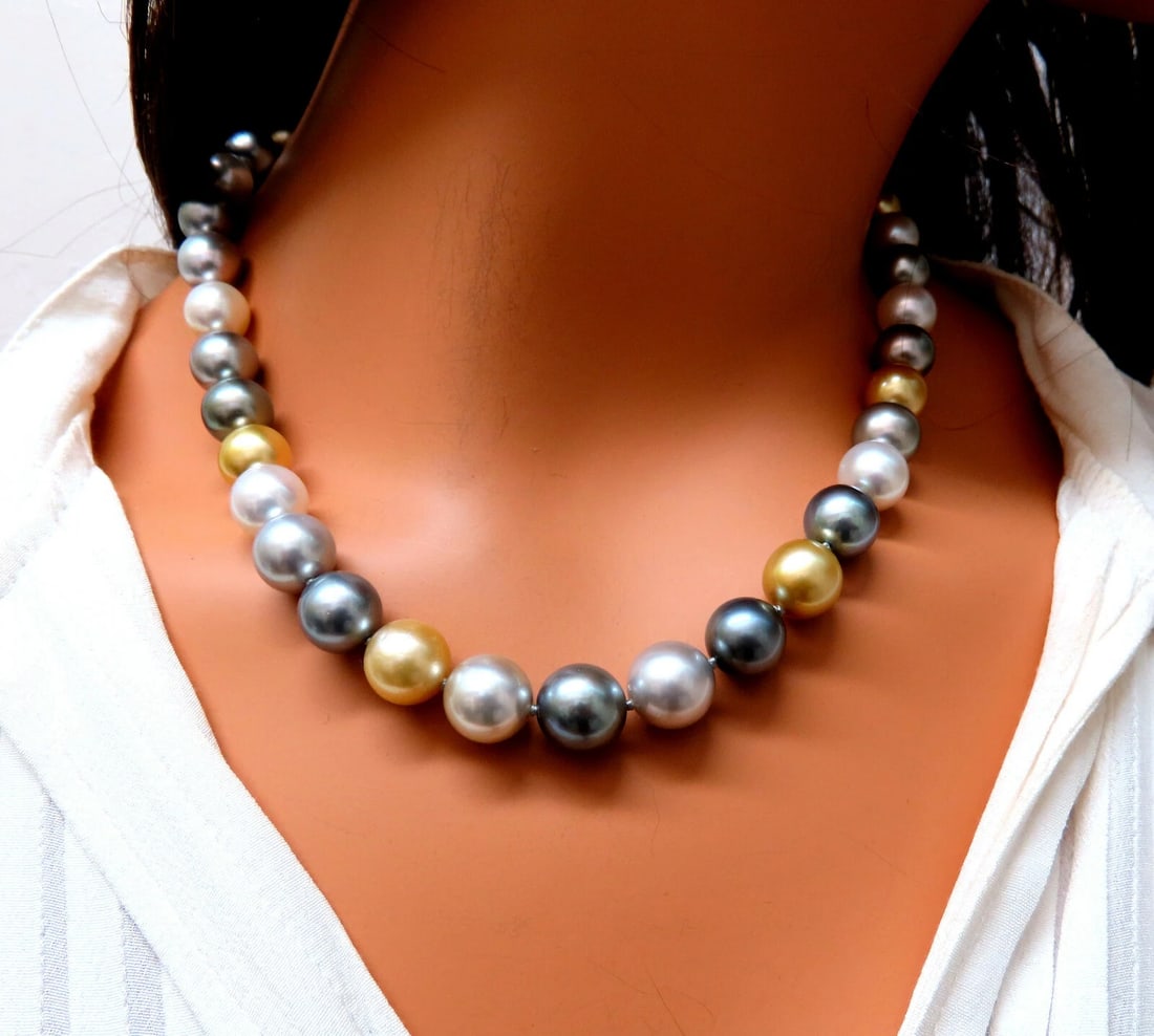 GIA certified Natural Peacock Tahitian Saltwater Pearls necklace 12.6m 14k - 6