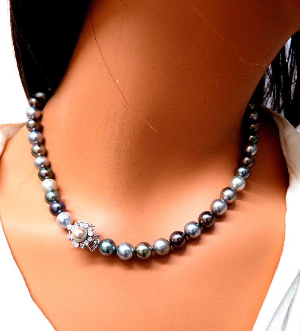 GIA certified Natural Multicolor Tahitian Saltwater Pearls necklace 9m 14k - 5