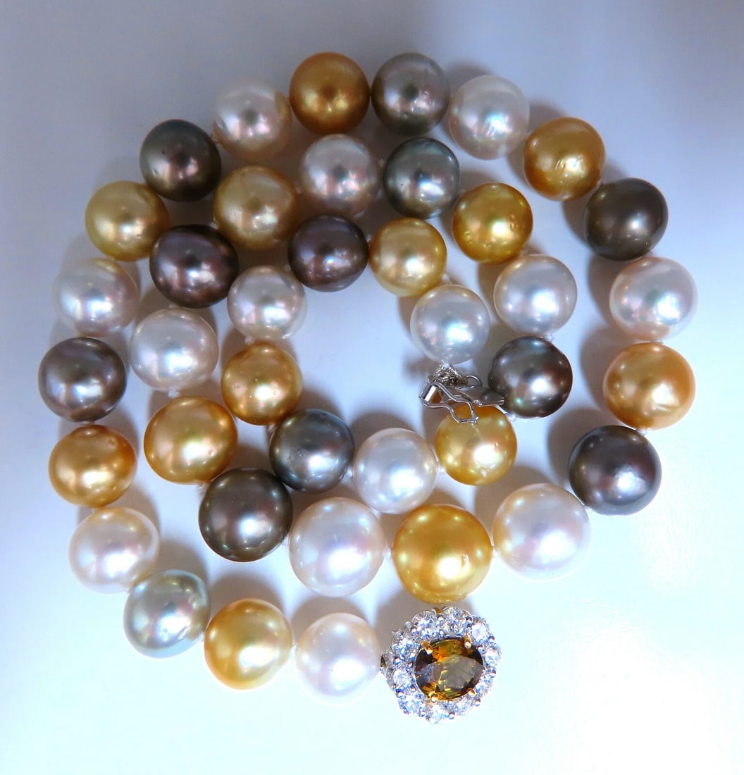 GIA certified Natural Multicolor Tahitian Saltwater Pearls necklace 11.7m 14k - 3