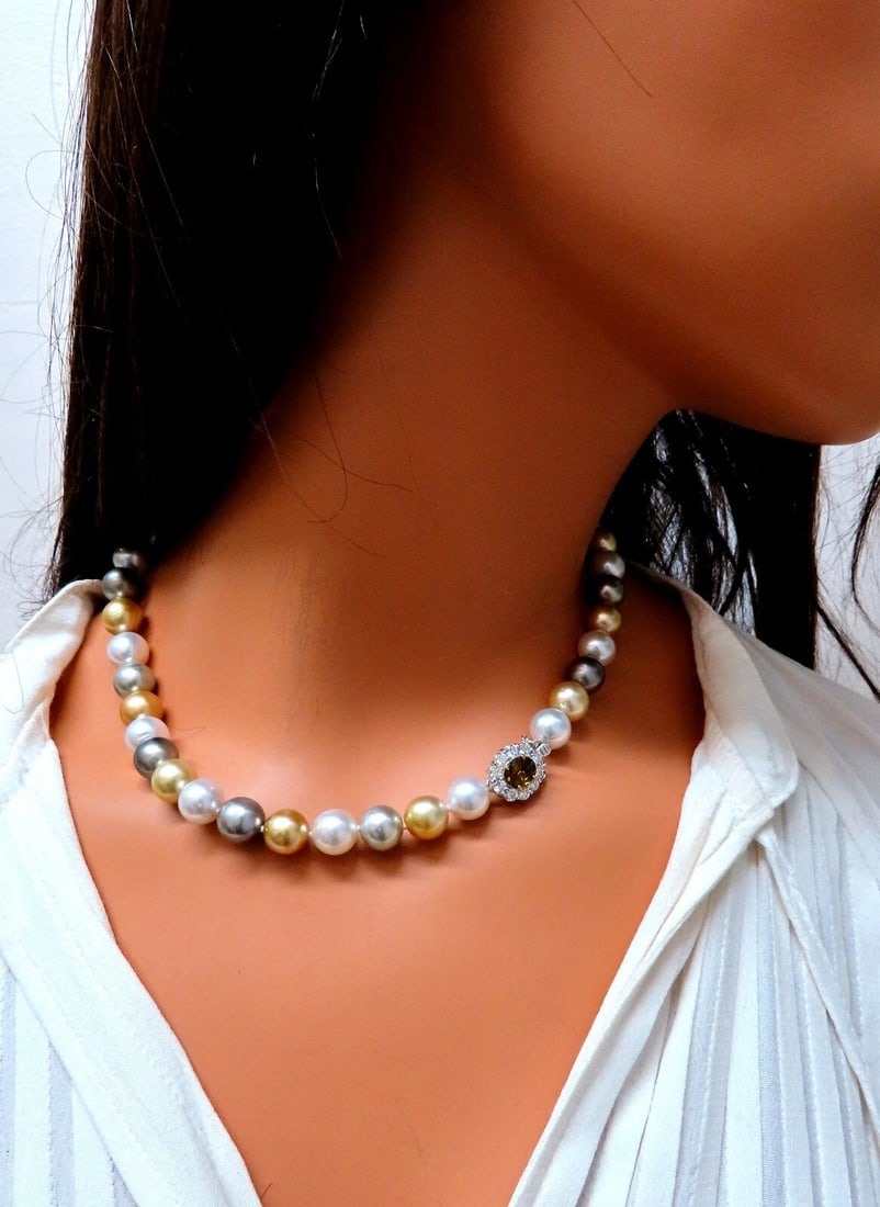 GIA certified Natural Multicolor Tahitian Saltwater Pearls necklace 11.7m 14k - 4