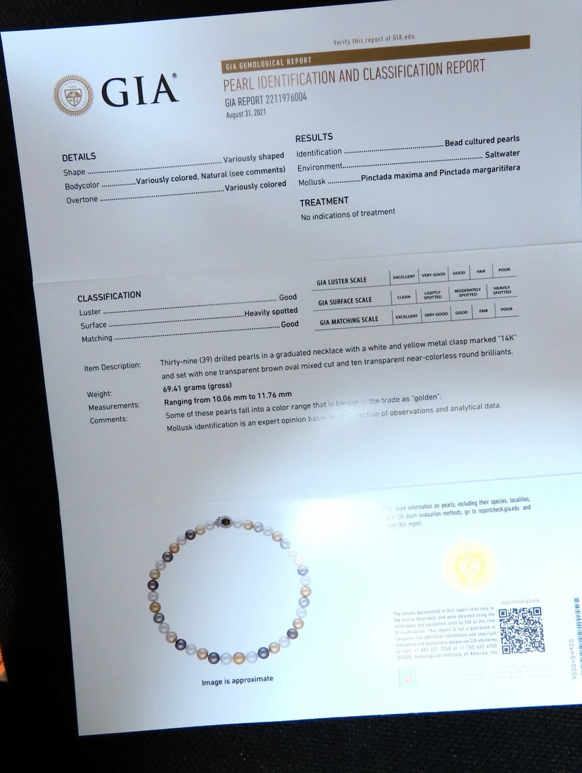 GIA certified Natural Multicolor Tahitian Saltwater Pearls necklace 11.7m 14k - 6